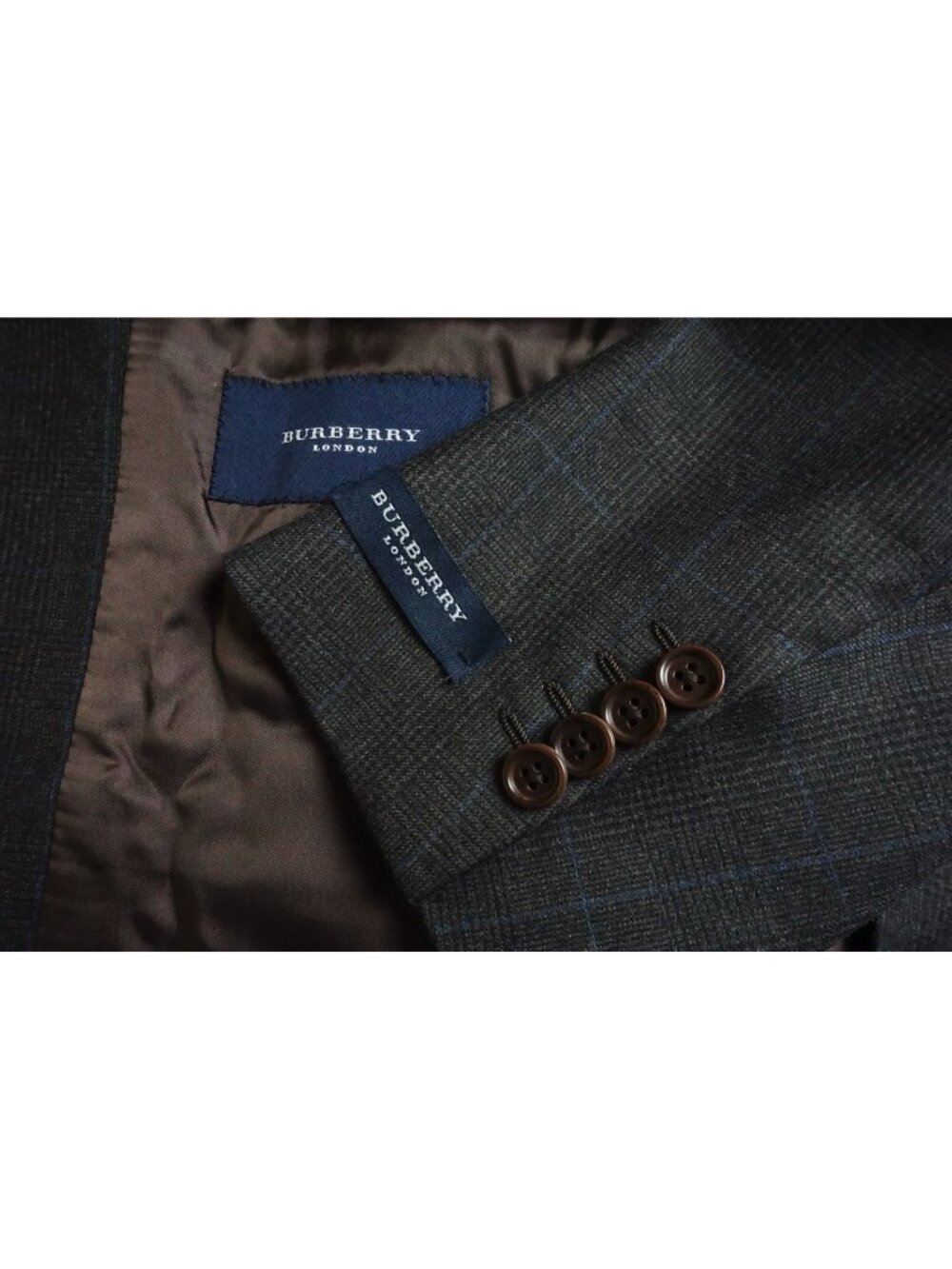 Burberry London Brown Blue Plaid S100s 2 Pc Suit Jacket Pants Sz 48R BRAND NEW